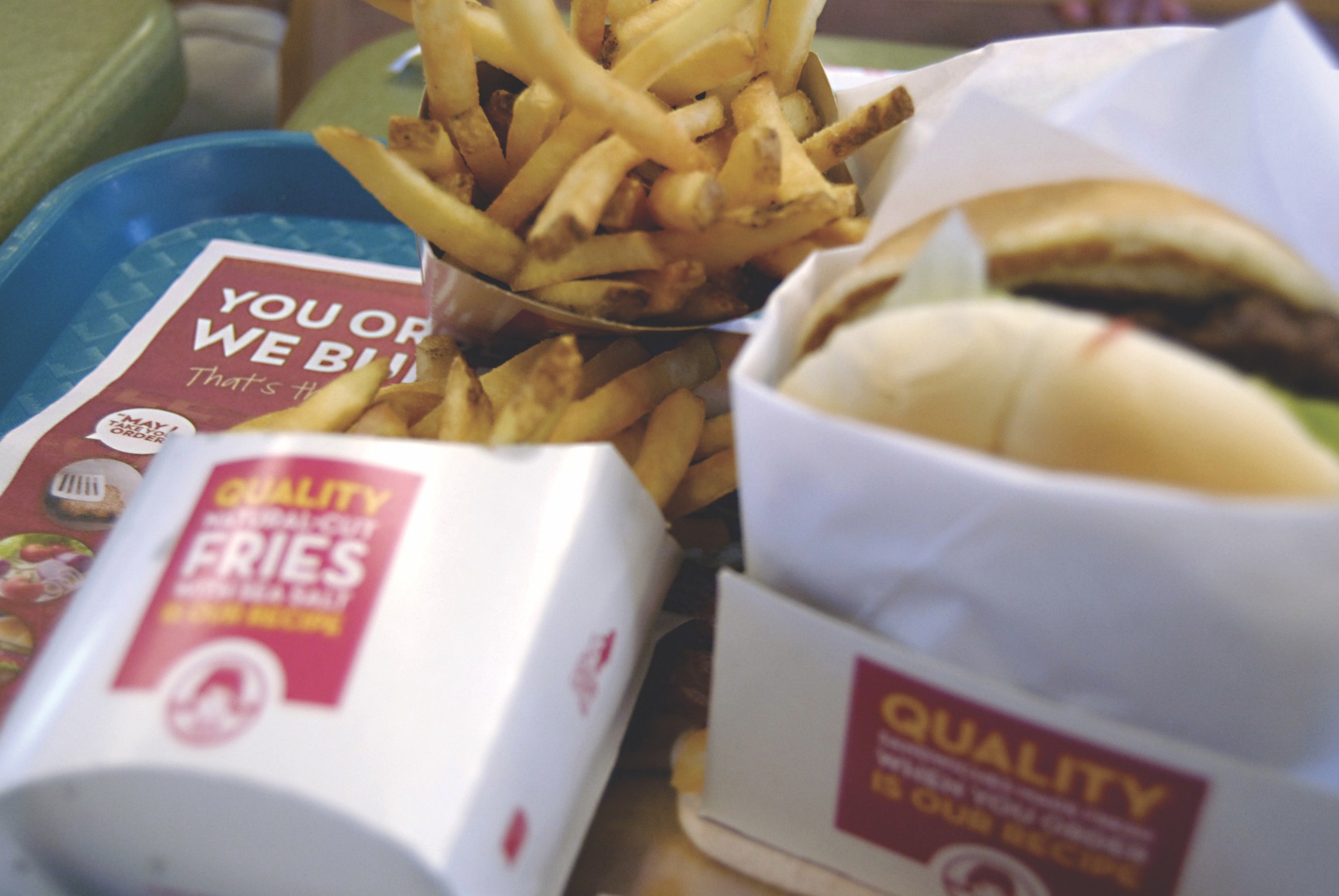 Tray of Wendy's fast food fries and burger