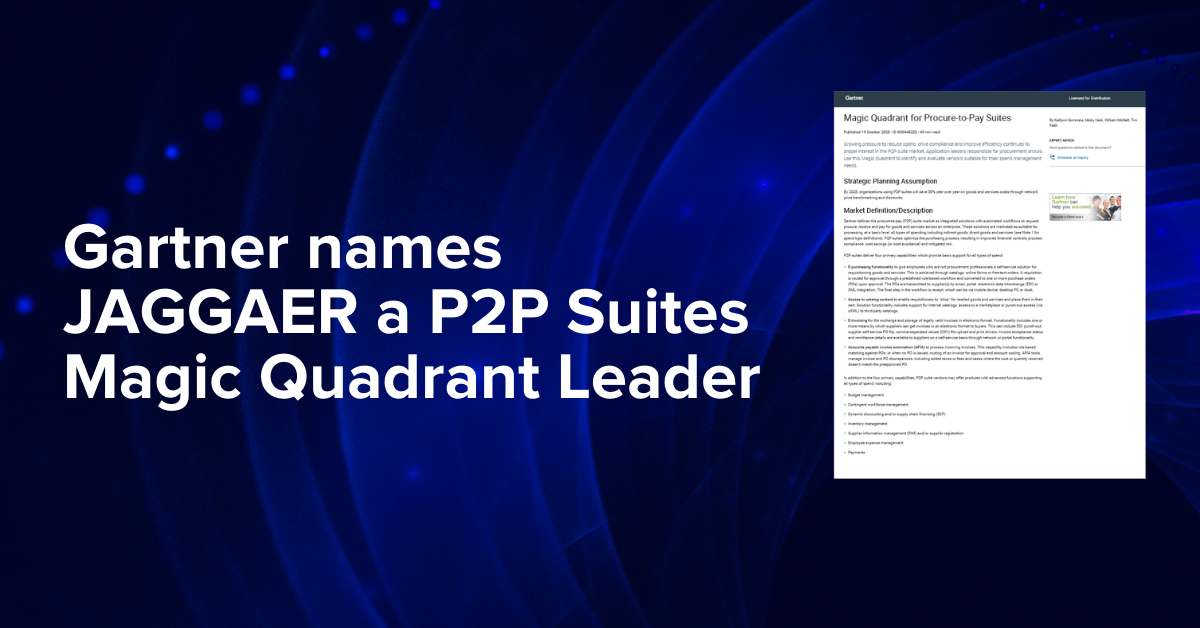 JAGGAER reconnu comme leader dans le Magic Quadrant 2020 de Gartner pour les suites « Procure-to-Pay »