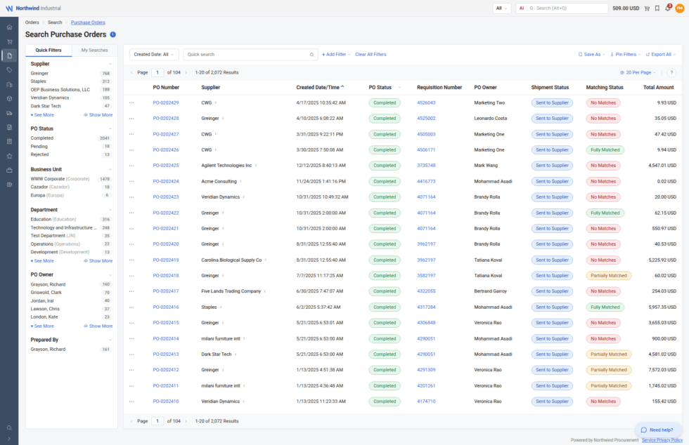 ePro Search Purchase Orders