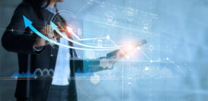 Business woman using tablet analyzing data