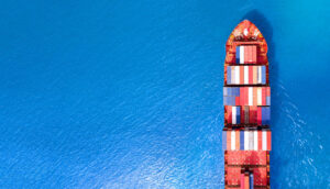 Aerial view of container transportation ship