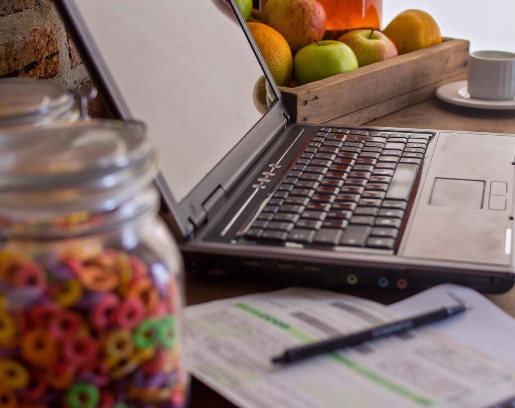 Laptop and food